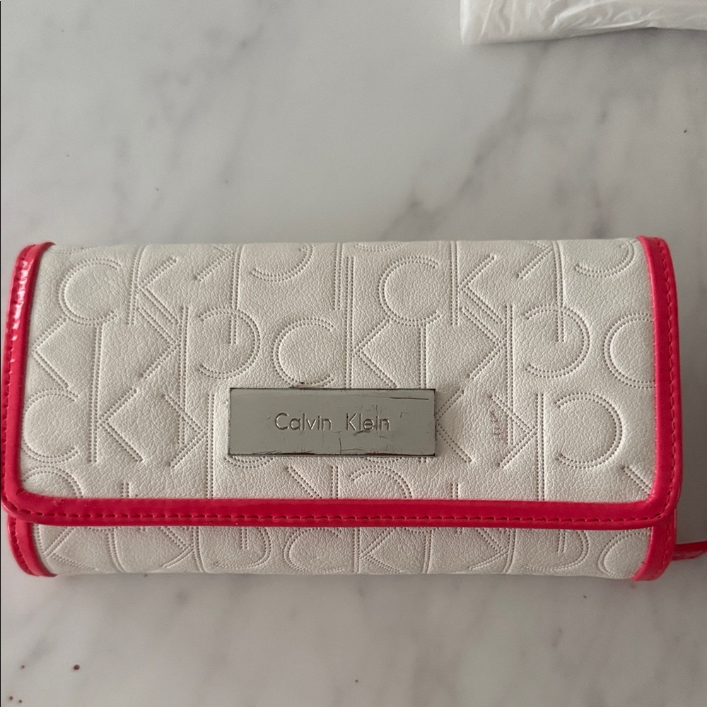 Calvin Klein Embossed White and Pink Wallet